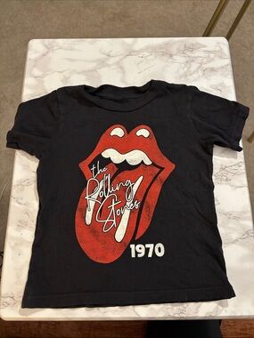 the Rolling Stones Black Kids Tee with Red & White Tongue Graphic